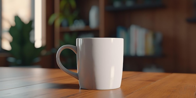 AI Generative Ceramic white color mug xícara chá da manhã café na mesa de madeira na cozinha brilhante Pode ser usado para promoção ou marca de design gráfico Graphic Art