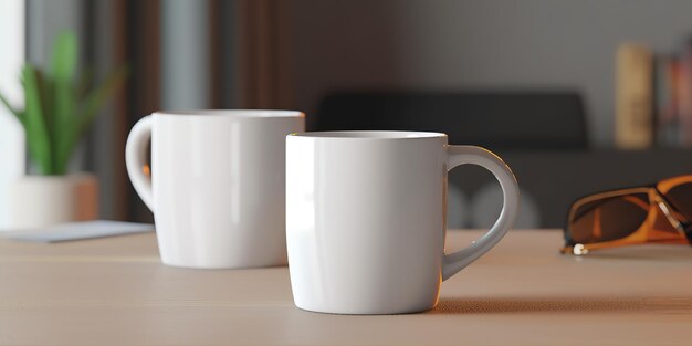 AI Generative Ceramic white color mug xícara chá da manhã café na mesa de madeira na cozinha brilhante Pode ser usado para promoção ou marca de design gráfico Graphic Art