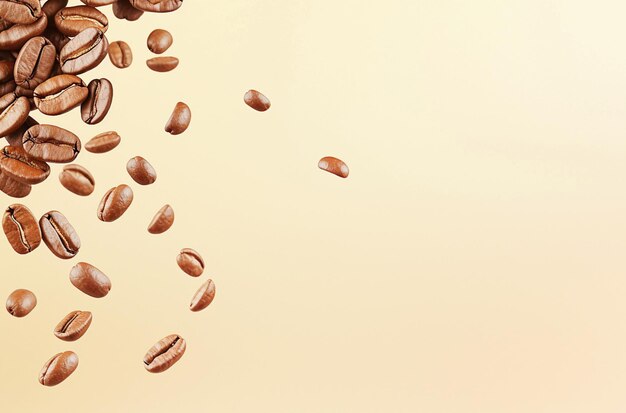 Ai generative Kaffeebohnen, die von oben nach unten fallen, hellbrauner Hintergrund