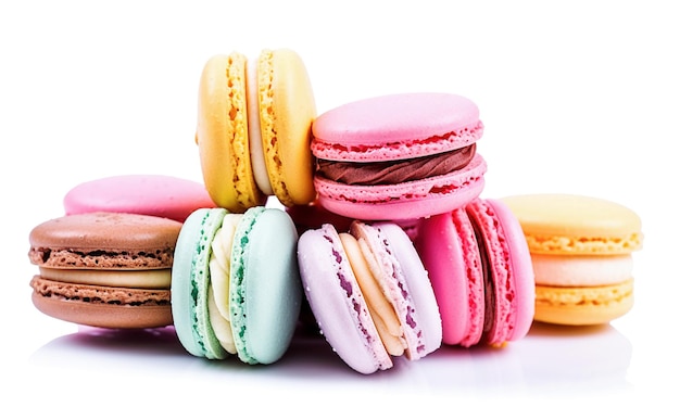 AI generative Macaroons franceses doces e coloridos em branco