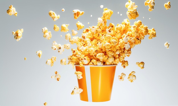 Ai generative Popcorn voa de um balde cheio