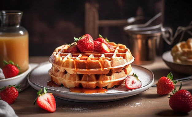 Ai generative Waffeln mit Erdbeeren