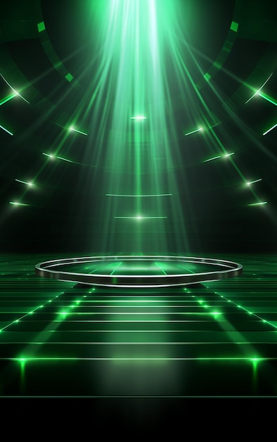 Ai-generativer Hintergrund mit Beleuchtung von grünen Scheinwerfern für Flyer, realistisches Bild, Ultra-HD
