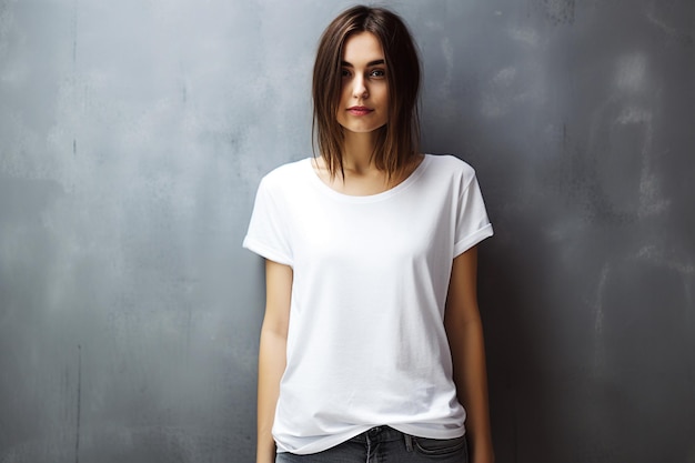 Ai generatives Bild Frau trägt leeres weißes T-Shirt-Modell