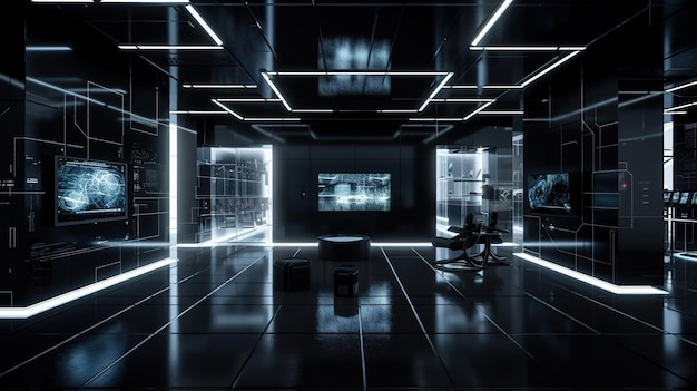 AI Generatives futuristisches Dimmen mit LED-Linienlichtdesign-Technologie Büroflächen
