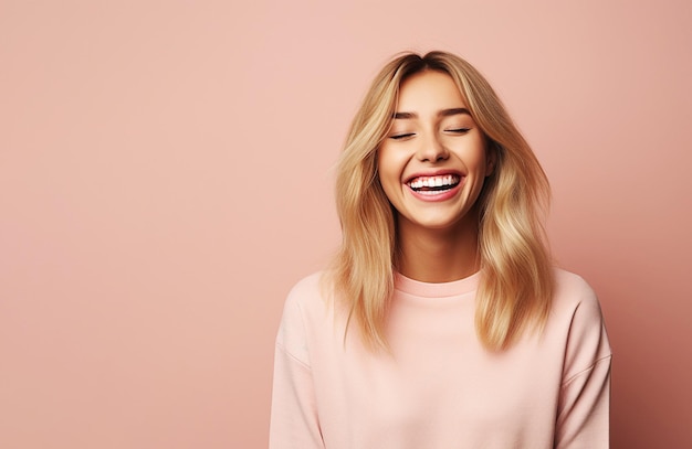 Ai generativo Alegre mujer joven con cabello rubio vestido casualmente