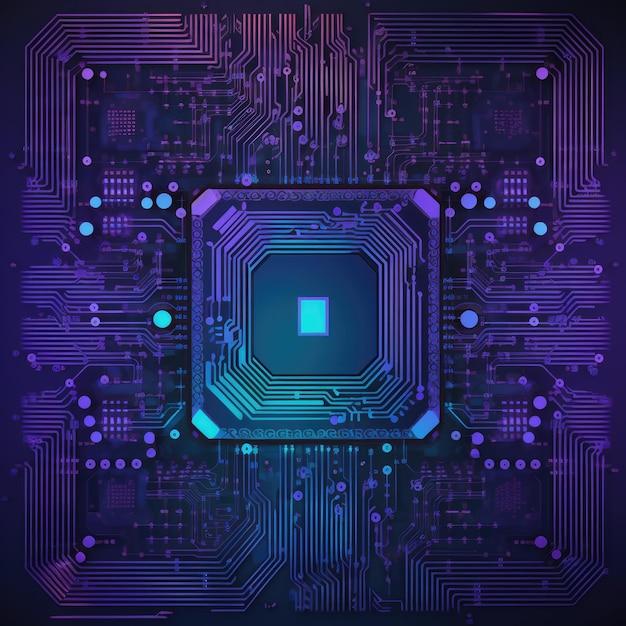 Ai generativo de circuito de tecnologia azul e roxo