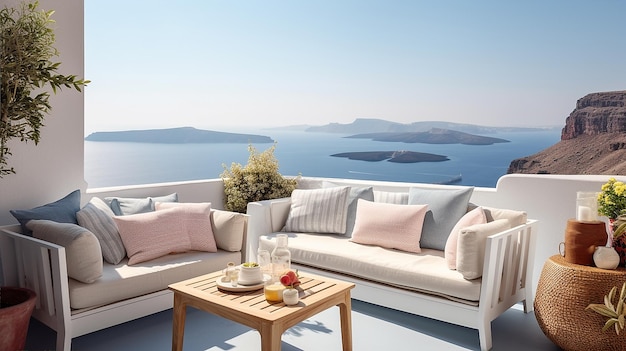 Ai generativo de um terraço de apartamento de luxo em Santorini