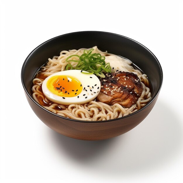 Foto ai generativo de un delicioso ramen en el cuenco fondo blanco