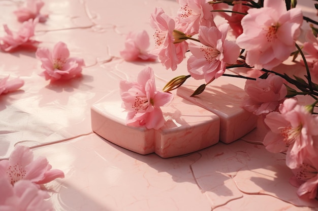 Ai generativo Flores rosadas sobre fondo pastel rosa pastel.