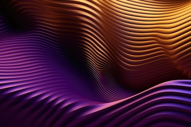 AI generativo de fondo 3D metálico dorado y púrpura ondulado