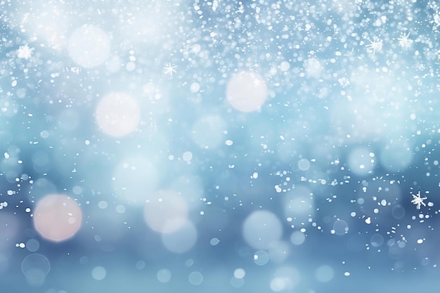 Ai generativo fondo navideño con nieve contra un diseño de luces bokeh