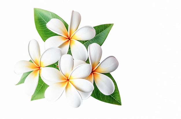 Ai generativo Frangipani o plumeria flores tropicales en blanco