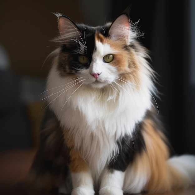 ai generativo de gato calico de pelo largo