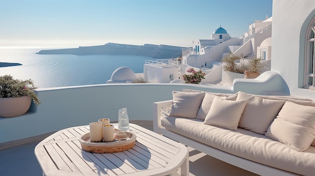 AI generativo de una terraza de apartamento de lujo en Santorini