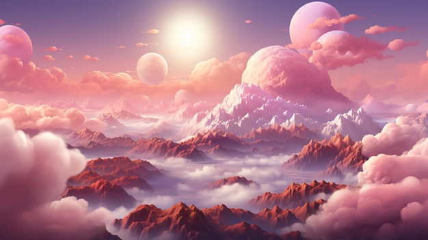 AI-generierte AI-generative Himmel Wolken Luft Drohnenansicht weich rosa Hintergrundfarbe Landschaft Abenteuer Reise Reise im Freien Fliegen Grafik