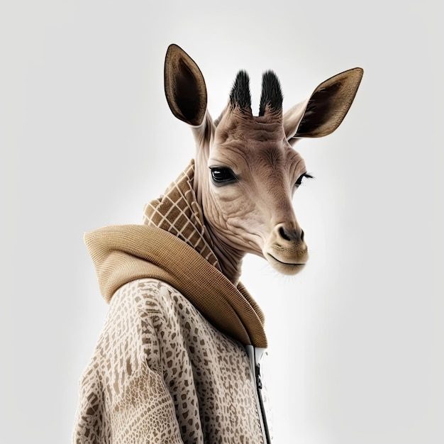 Ai generierte eine Illustration einer Giraffe, die eine Designerjacke trägt