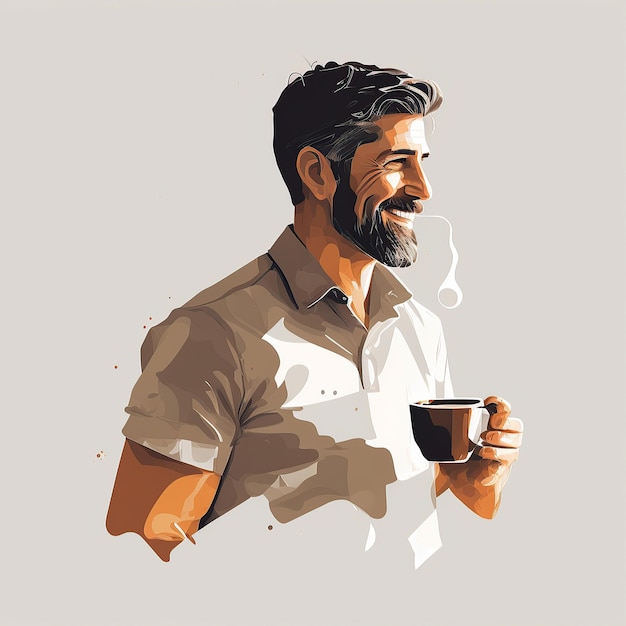 Ai generierte eine Illustration eines lächelnden gutaussehenden Mannes mit einer Tasse Kaffee