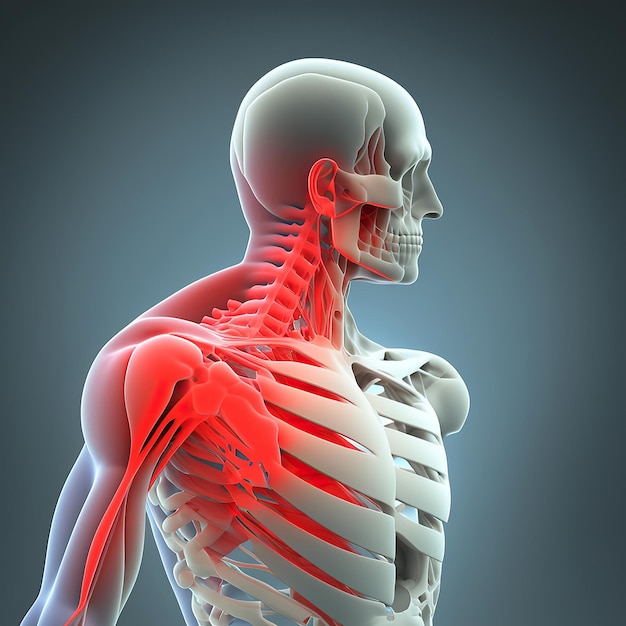 Ai generierte Illustration der menschlichen Anatomie, hervorgehobene Schulter