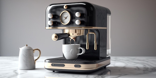 Ai generierte Illustration einer modernen Kaffeemaschine auf einem Marmortisch