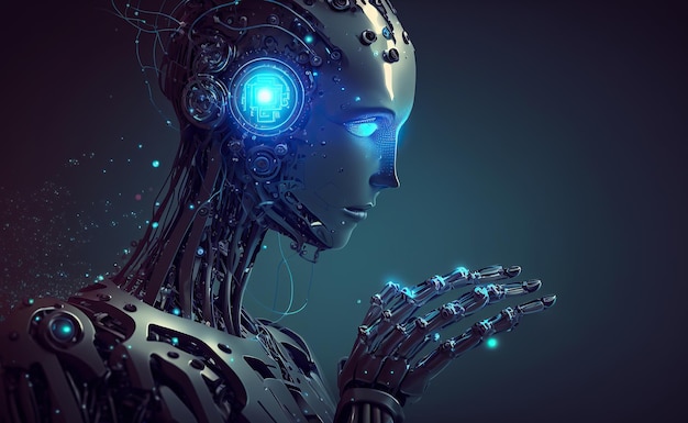 Ai generierte Illustration Künstliche Intelligenz Ein Mikrochip im Kopf des Cyborgs