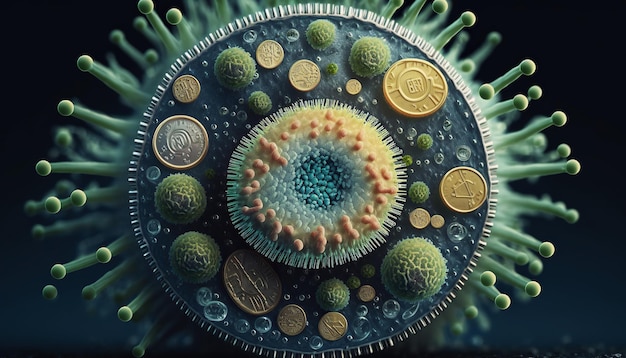 Ai-generierte Illustration Makro-Close-Up-Aufnahme von Bakterien- und Viruszellen in einem wissenschaftlichen Labor