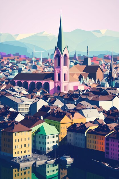 Ai generierte Illustration modernes Kunstplakat Low Poly von Zürich