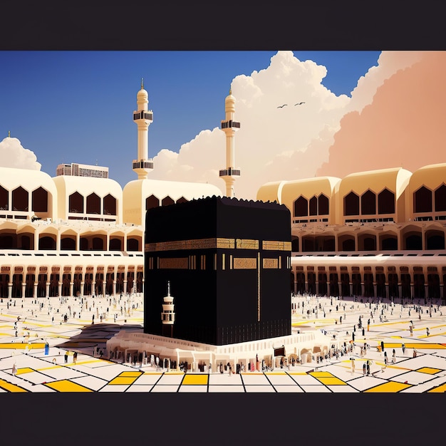 Ai generierte Illustration muslimische Pilger an der Kaaba im Hadsch