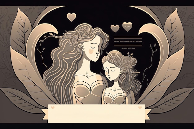 Ai generierte Illustration Mutter und Kind Mutter umarmt ihre Tochter mit viel Liebe und Zärtlichkeit