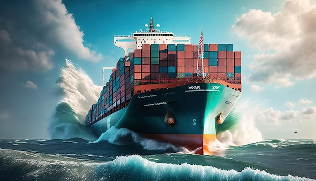 Foto ai generierte illustration riesiger containerschiffe auf blauem meer