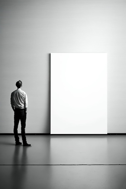 Ai generierte Illustration, Rückansicht von Männern, die ein großes leeres Poster betrachten