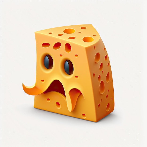 ai generierte Illustration Schöne lächelnde Schweizer Käse-Emoji-Figur mit großen Augen auf einem weißen