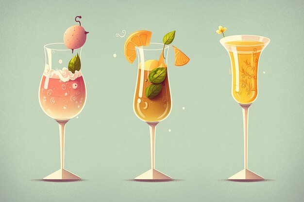 Foto ai-generierte illustration. verschiedene cocktails auf schwarzem hintergrund