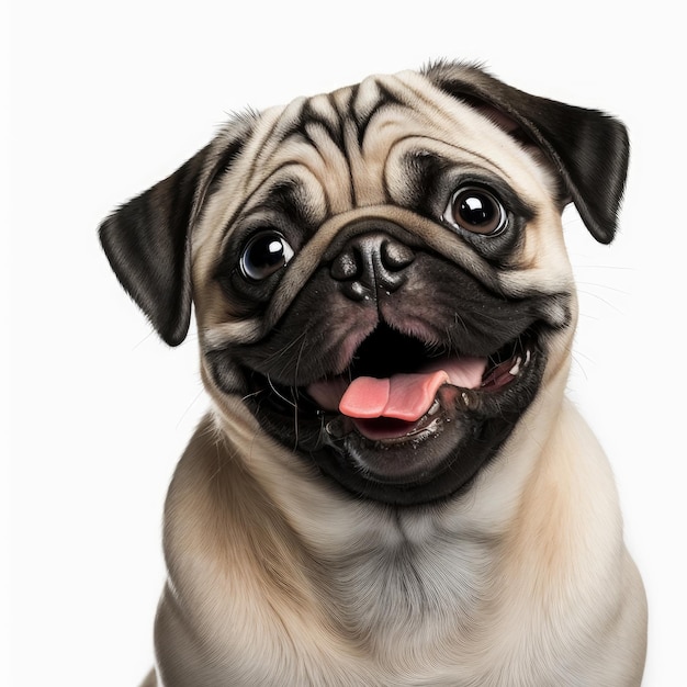 Ai generierte Porträt von Hunderasse Mops süß glücklich aufgeregt lächelnd