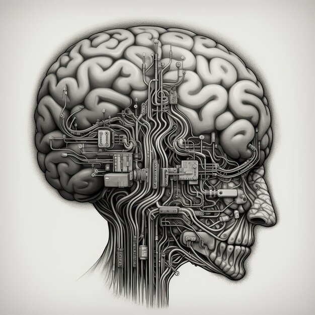 AI Generó AI Generative Engraving vintage retro ilustración de ai cerebro mente