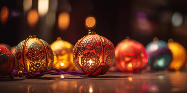 Ai generó bolas navideñas con fondo bokeh