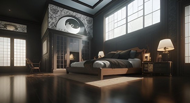 AI generó el conjunto completo de interiores de casa de estilo Yin Yang versión 1 dormitorio V4