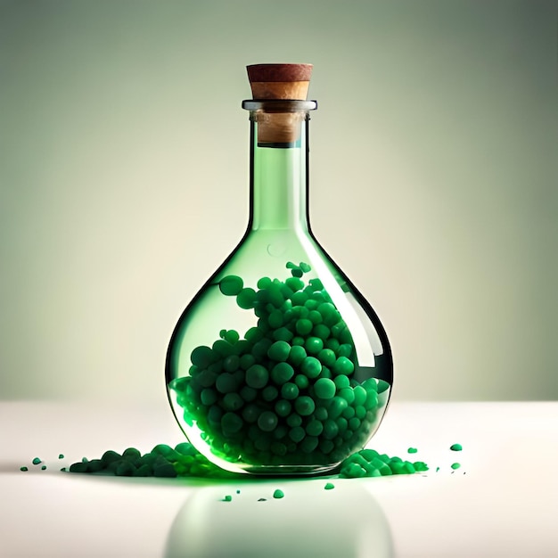 Ai generó una foto de una poción mágica de líquido de color verde en una botella