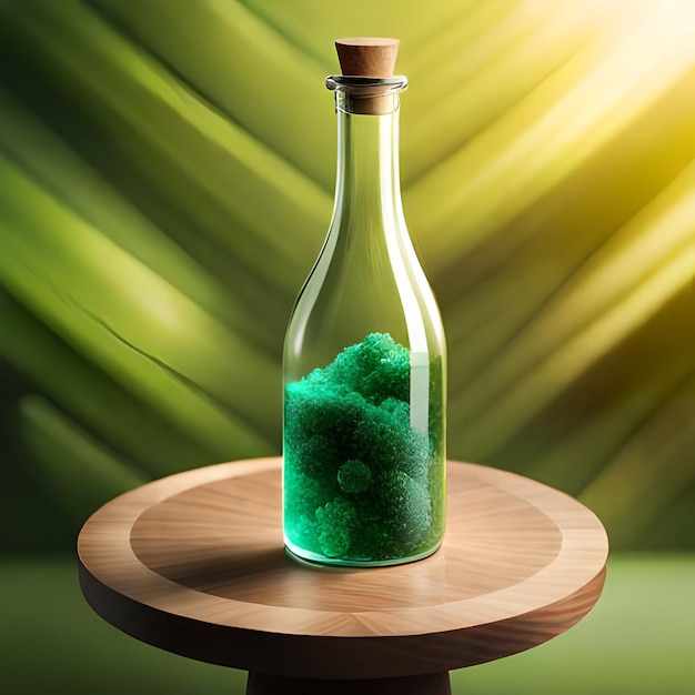 Ai generó una foto de una poción mágica de líquido de color verde en una botella