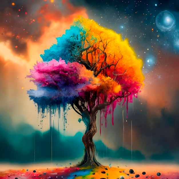 AI generó un hermoso árbol colorido de arte digital