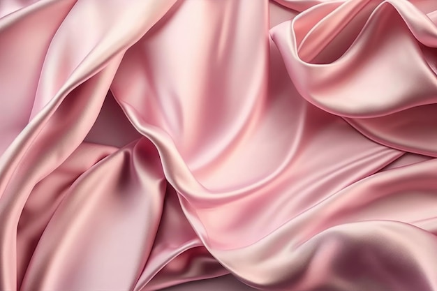 AI generó un hermoso y elegante fondo de tela de satén de seda suave rosa con ondas y pliegues
