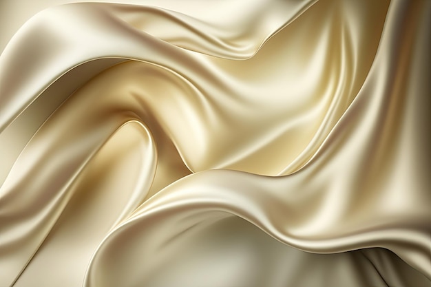 AI generó un hermoso y elegante fondo de tela satinada de seda beige suave con ondas y pliegues