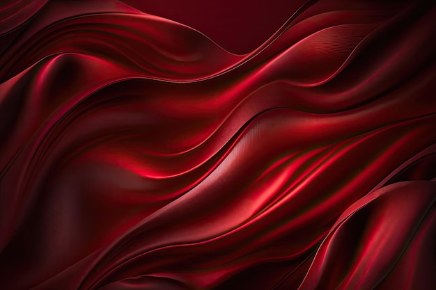 AI generó un hermoso y elegante fondo de tela satinada de seda roja suave con ondas y pliegues