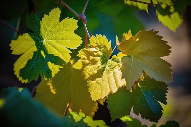 AI generó hojas de uva naturales verdes sobre fondo fresco de primavera