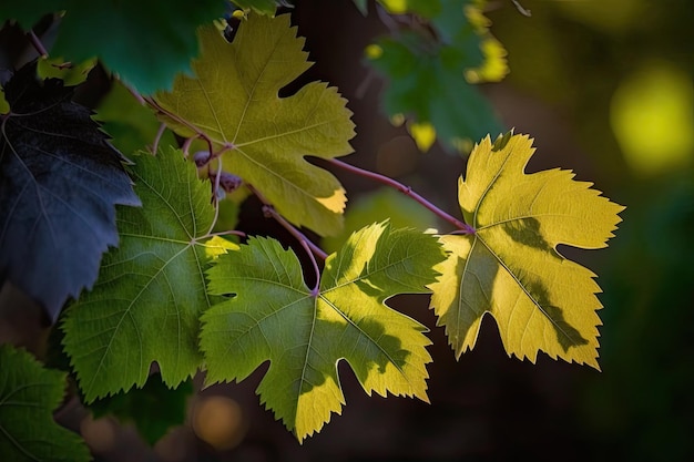 AI generó hojas de uva naturales verdes sobre fondo fresco de primavera