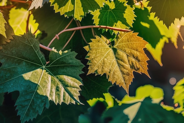 AI generó hojas de uva naturales verdes sobre fondo fresco de primavera