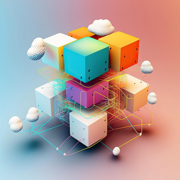 Ai generó una ilustración del concepto de computación en la nube en color pastel