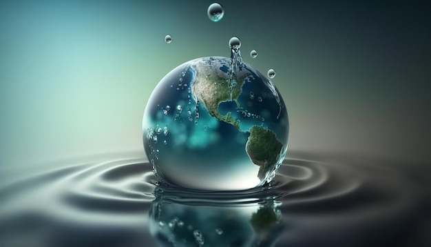 Ai generó una ilustración del Día Mundial del Agua con el mundo en gota de agua limpia y agua dulce