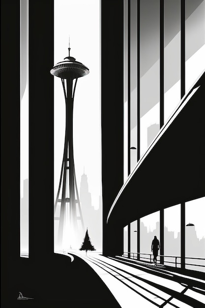 Ai generó ilustración del horizonte de la ciudad de Seattle con gente caminando en la calle