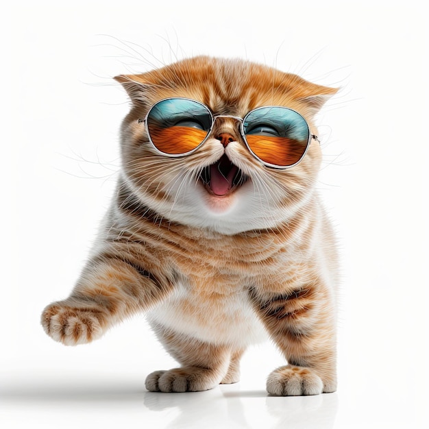 Ai generó una ilustración de un lindo gato con gafas de sol contra un fondo blanco